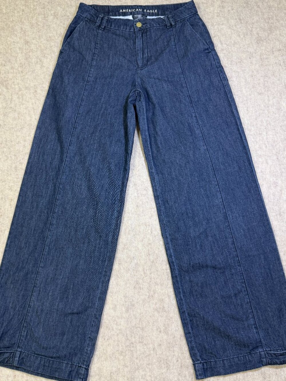 American Eagle Wide Leg Trouser Jeans Dark Wash Size 2 Long Drapey Denim